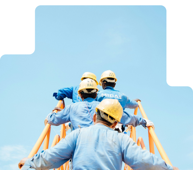 Industrial workers wearing hard hats
